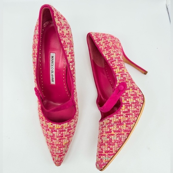 Manolo Blahnik Shoes - Manolo Blahnik Pink multicolor Tweed Suede Mary Jane Pumps Heels EU 40